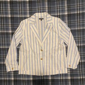J. Crew Striped Blazer Light Blue White Gold Button Women's Size‎ M
